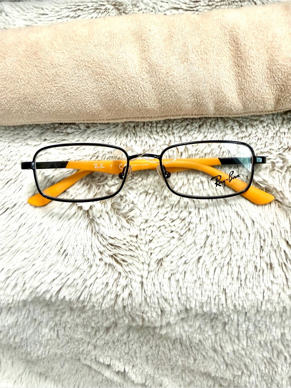 Ray-Ban XS Junior Black Frame Glasses with Yellow Temples